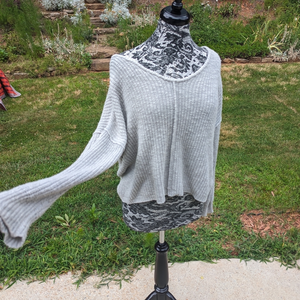 Hippie Rose: Women's Gray Off Shoulder Cropped Sweater